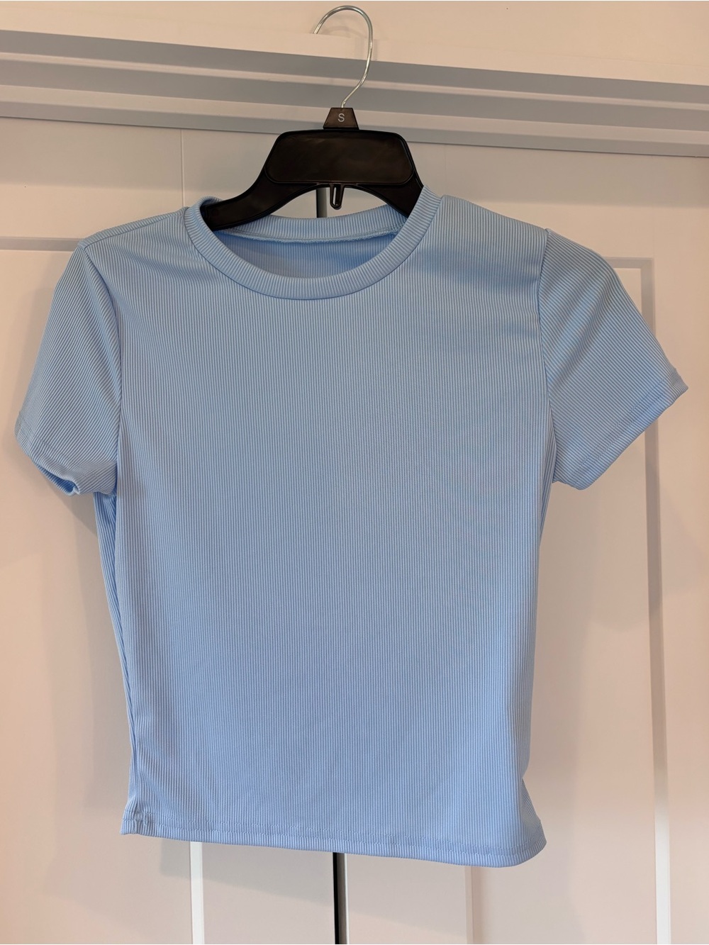SHEIN Classic Ribbed Short Sleeve Top - Light Blue